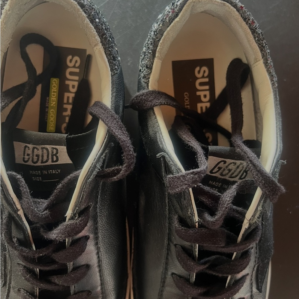 Golden Goose Deluxe Brand Superstar Sneakers - Black with Glitter Heel Accent - Picture 4 of 4